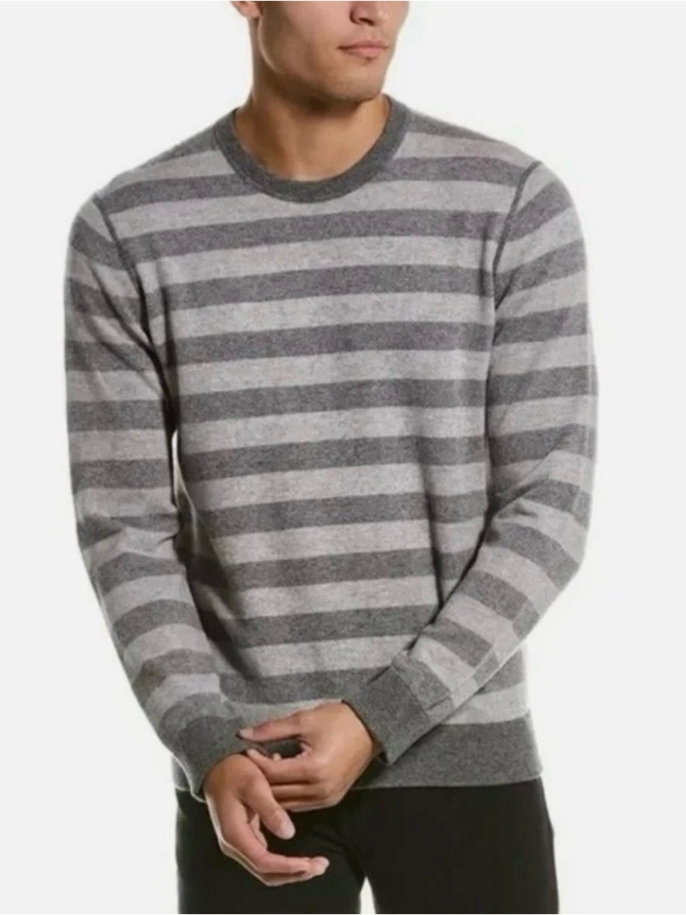 Vince Crew Neck Striped Sweater Size M in Light / Dark Gray Wool & Cashmere